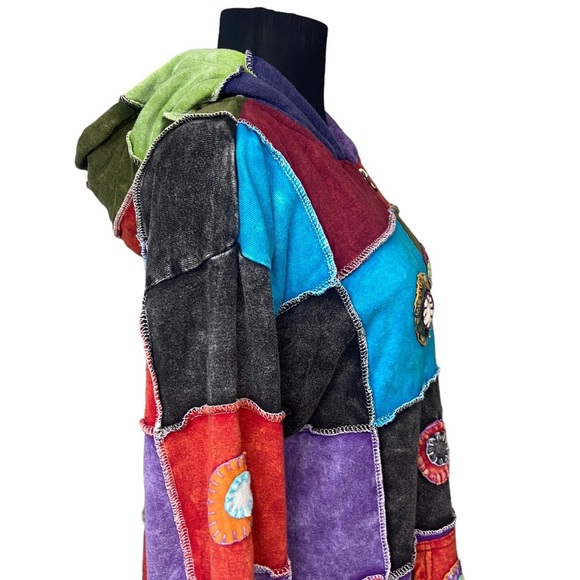 KPC Patchwork Colorful Boho Jacket With Hood - Picture 3 of 16